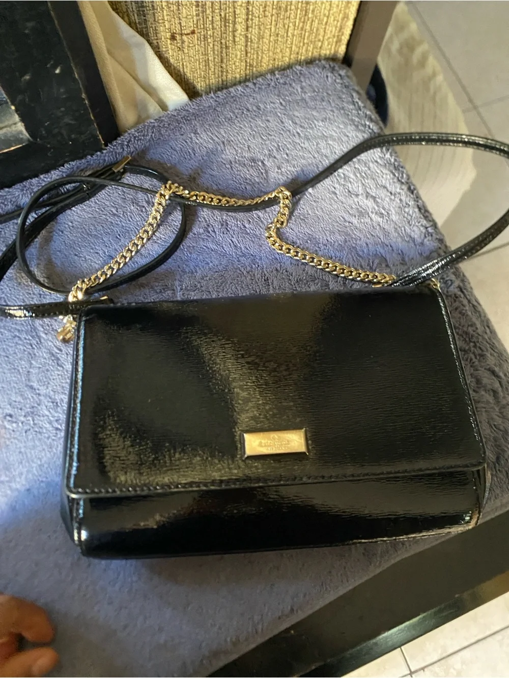 kate spade Black Patent Crossbody with Gold Chain